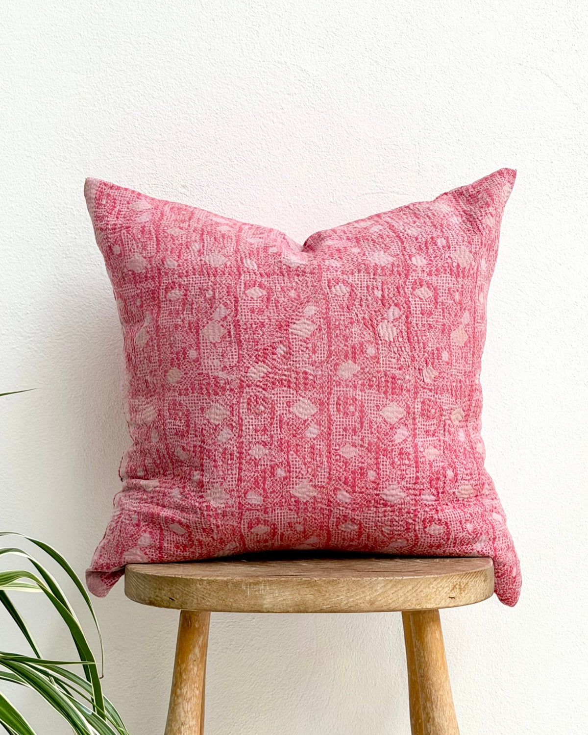 Handmade Vintage Kantha Cushion Cover In Pink- 45cm (18") Square - Biggs & Hill