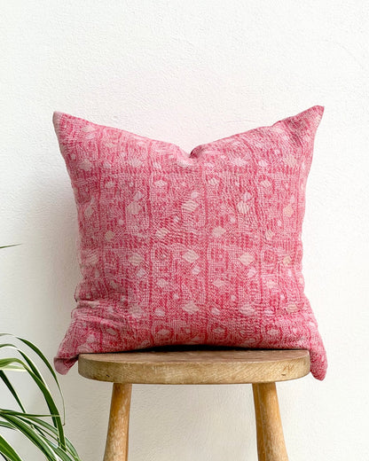 Handmade Vintage Kantha Cushion Cover In Pink- 45cm (18") Square - Biggs & Hill