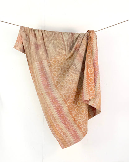 Textured Vintage Kantha Quilt In Pink and Yellow