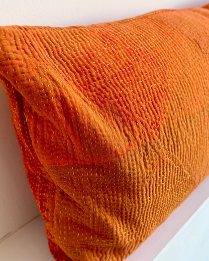 Vintage Kantha Bolster Cushion In Orange 01 - Biggs & Hill