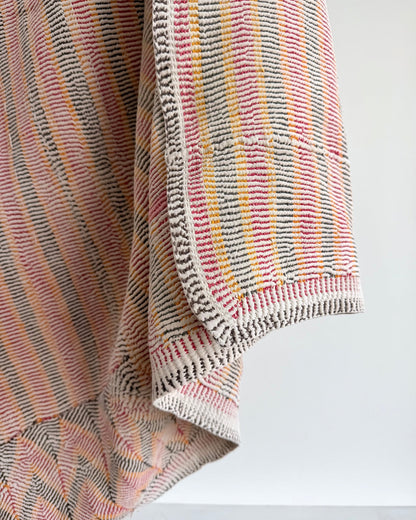 Small Heavy Vintage Lohori Kantha Quilt in Pink and Yellow Stripes - Biggs & Hill