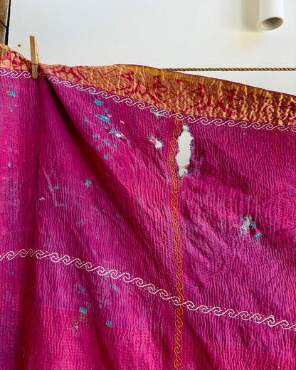 Project Kantha Quilt: Pink and Blue With Embroidery - Biggs & Hill
