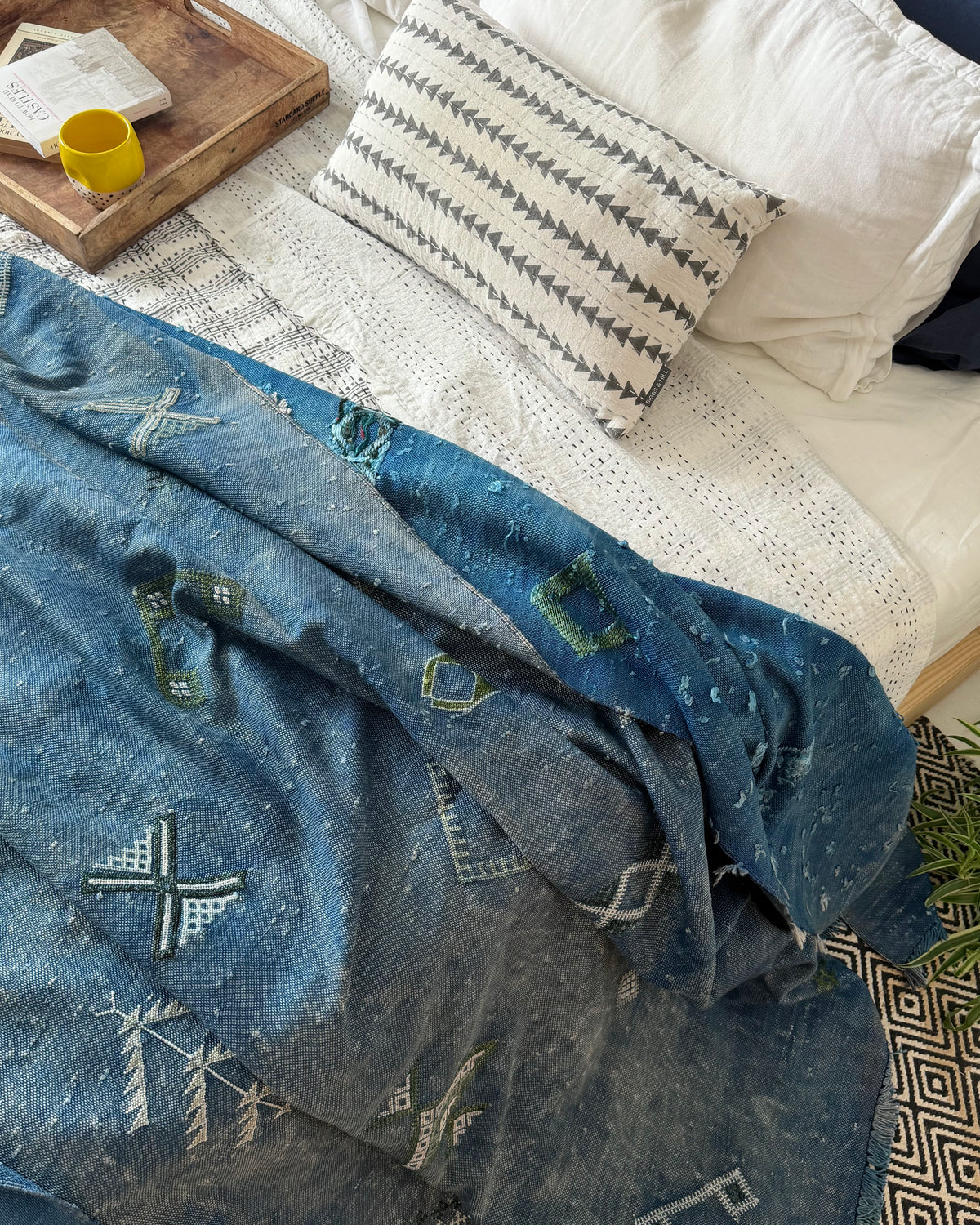 Enormous Hand Woven Moroccan Bedcover Made  Indigo “Sabra Silk”