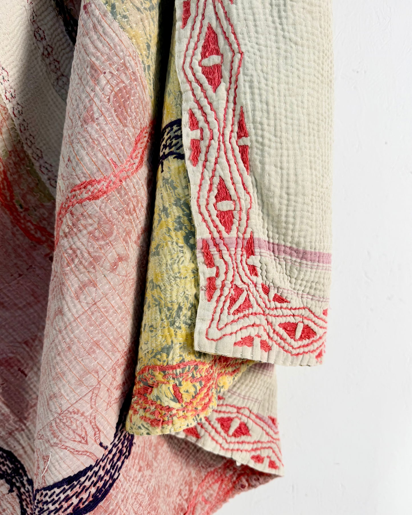 Project Kantha Quilt: Pink and White With Authentic Aged Texture
