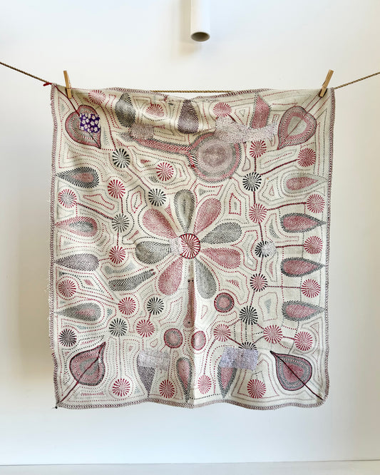 Project Kantha Quilt: Small Nakshi Kantha With Lotus Flower And Leaves