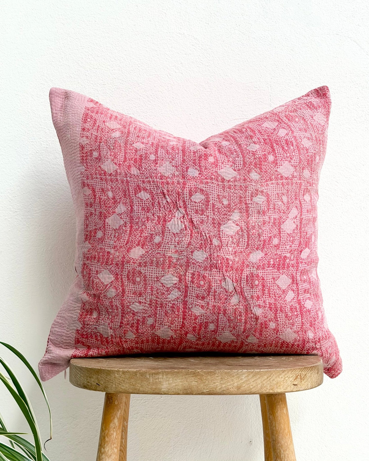 Handmade Vintage Kantha Cushion Cover In Pink- 45cm (18") Square - Biggs & Hill