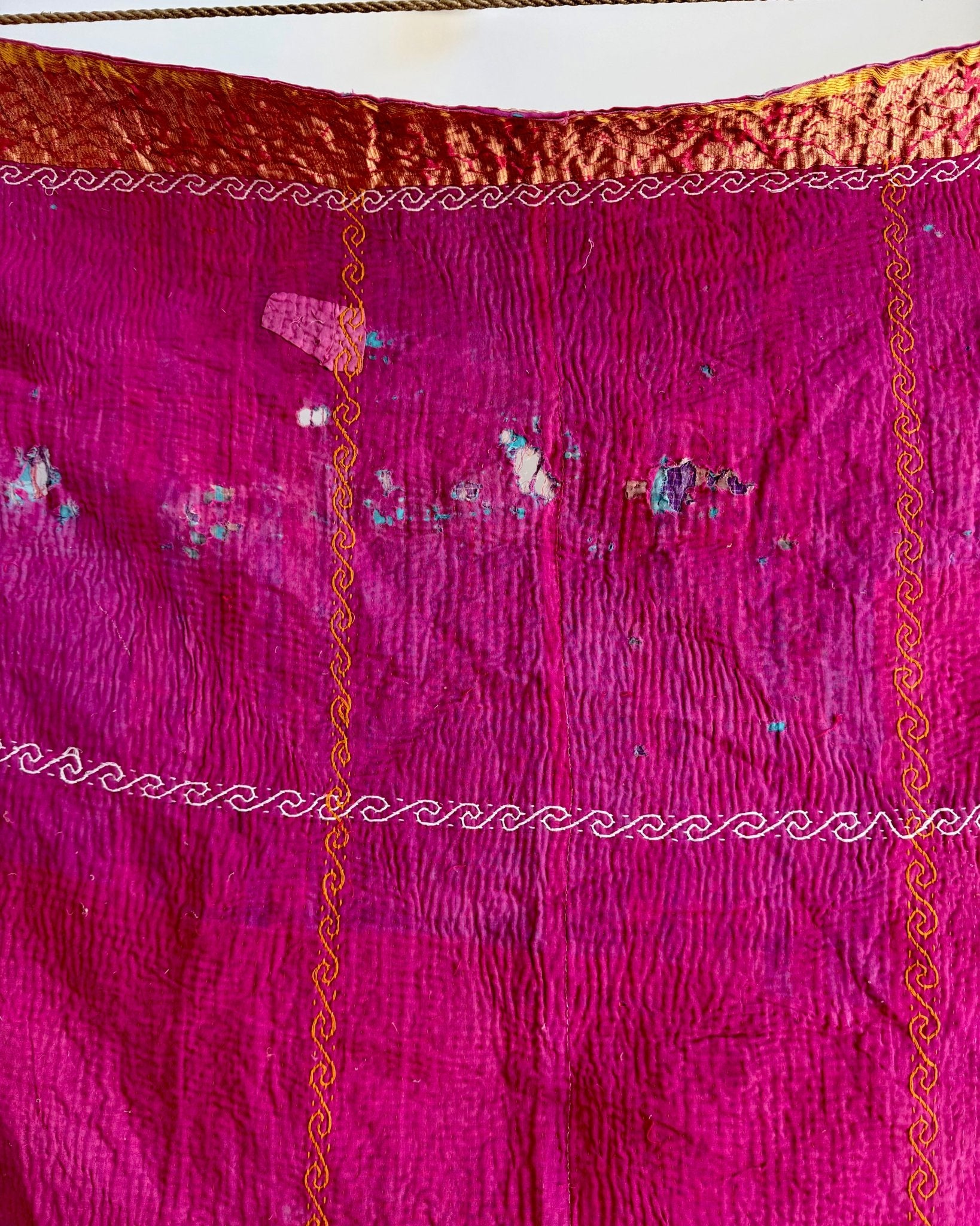 Project Kantha Quilt: Pink and Blue With Embroidery - Biggs & Hill