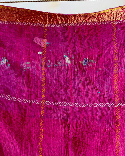 Project Kantha Quilt: Pink and Blue With Embroidery - Biggs & Hill