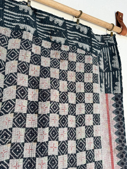 Extra Large Textured Vintage Kantha Quilt In Blue, Red and Green - Biggs & Hill