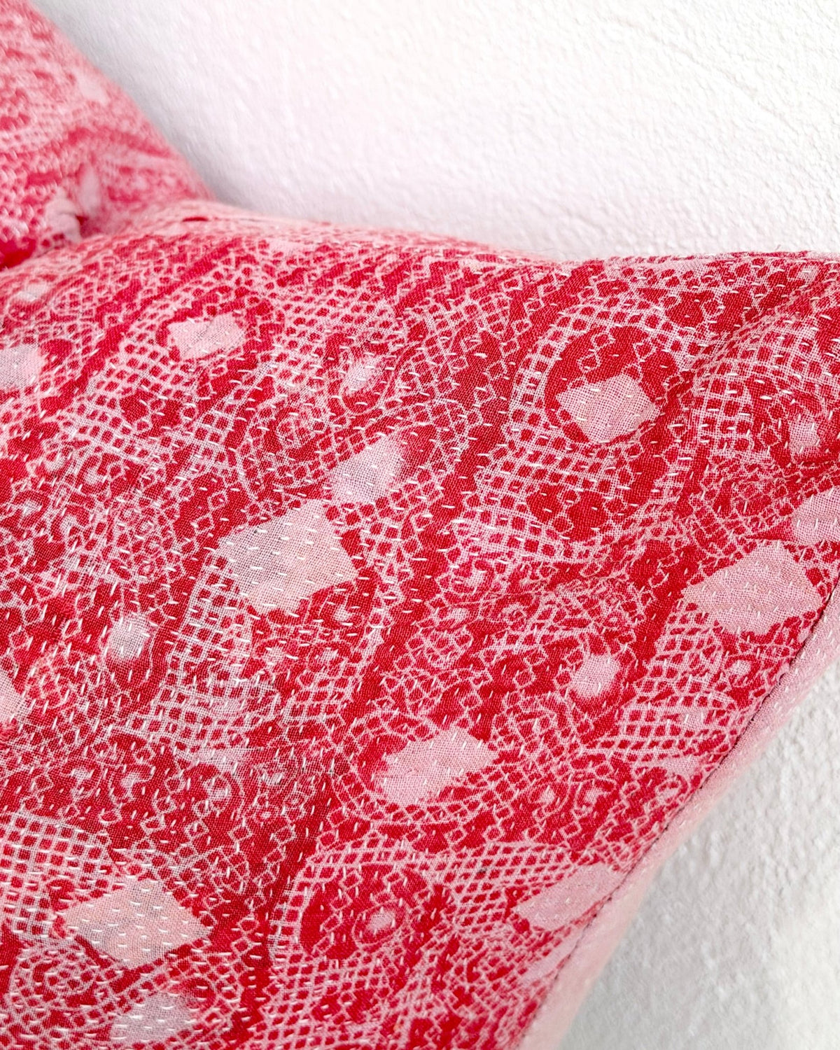 Handmade Vintage Kantha Cushion Cover In Pink- 45cm (18") Square - Biggs & Hill