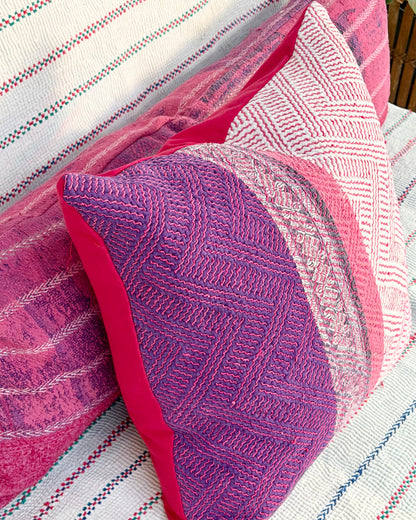 Vintage Kantha Cushion Cover In Pink and Purple - 50cm Square