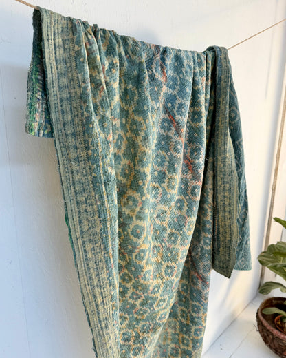 Large Heavy Indigo Print Kantha Quilt