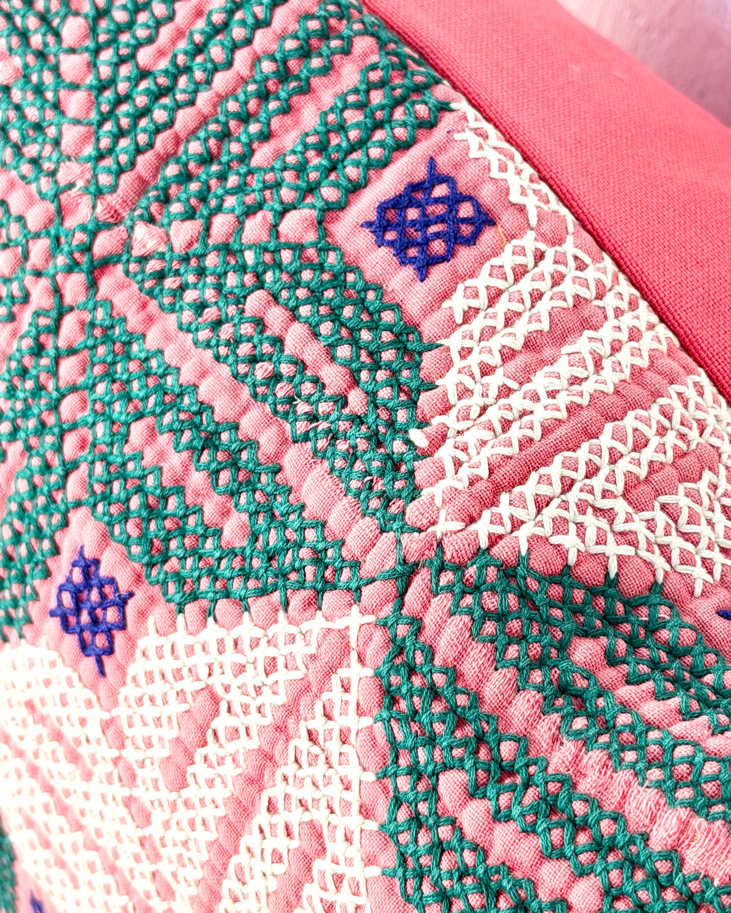 Vintage Galichi Kantha Cushion Cover In Pink - Large Rectangular
