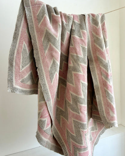 Heavy Vintage Lohori Kantha Quilt in Pink and Black Zig Zags - Biggs & Hill
