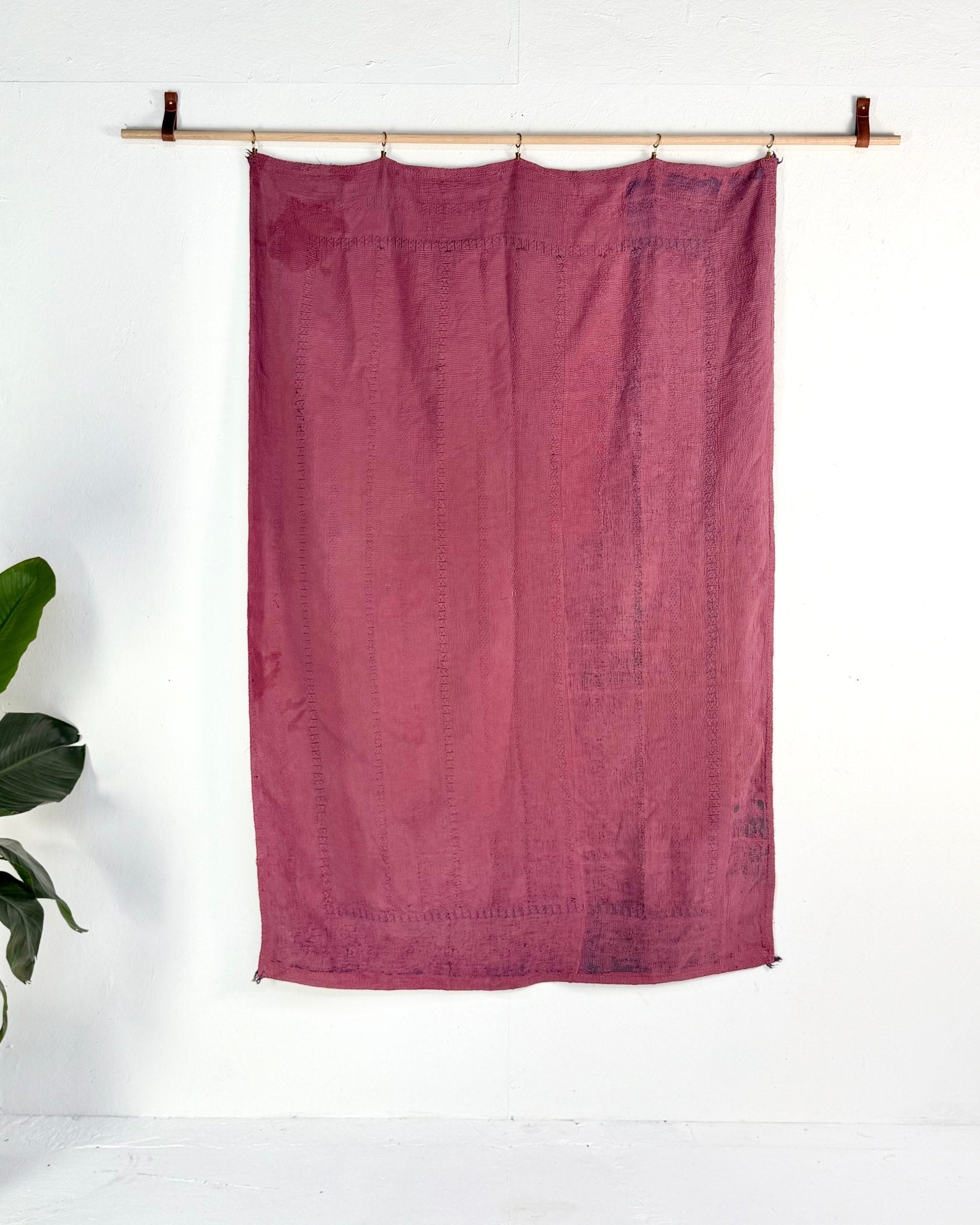 Fine Stitched Embroidered Vintage Kantha Quilt in Deep Plum - Biggs & Hill