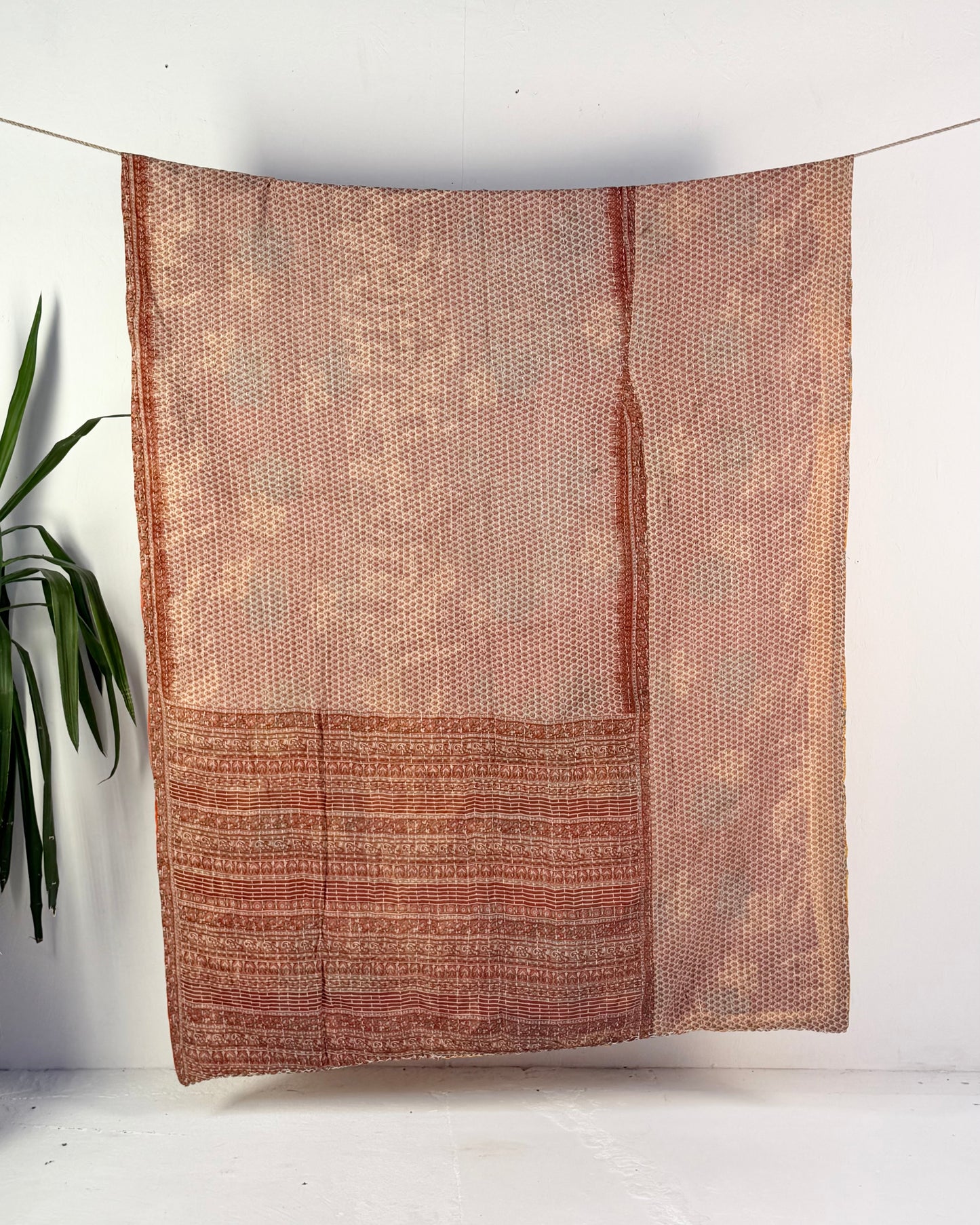 Vintage Cotton Kantha Quilt In Orange, Yellow and Brown #51