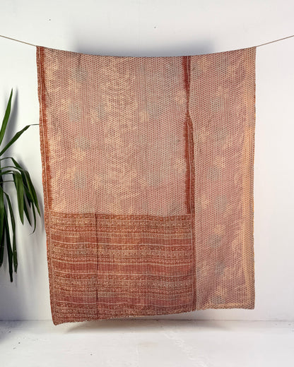 Vintage Cotton Kantha Quilt In Orange, Yellow and Brown #51