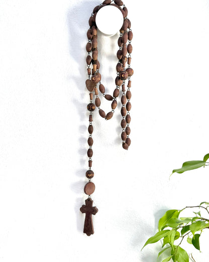 Vintage French Lourdes Rosary (Chapelet) – Wooden Pilgrimage Beads