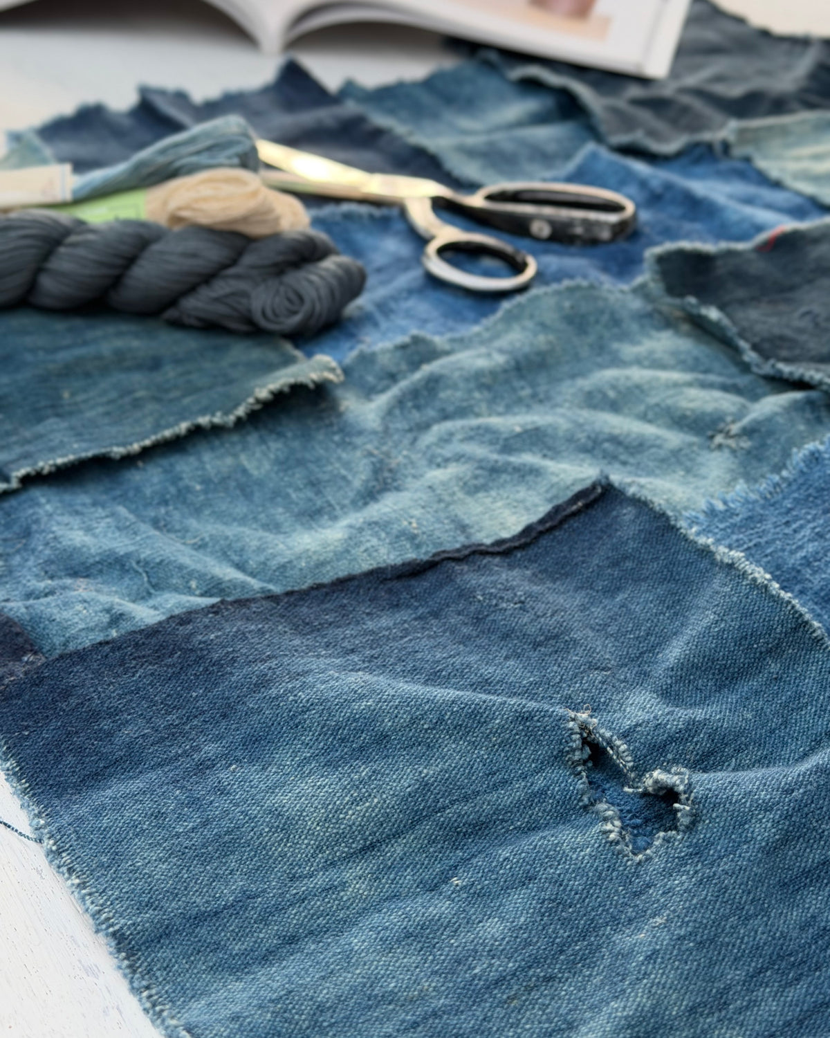 Vintage Indigo Cotton Boro/ Sashiko Craft Fabric