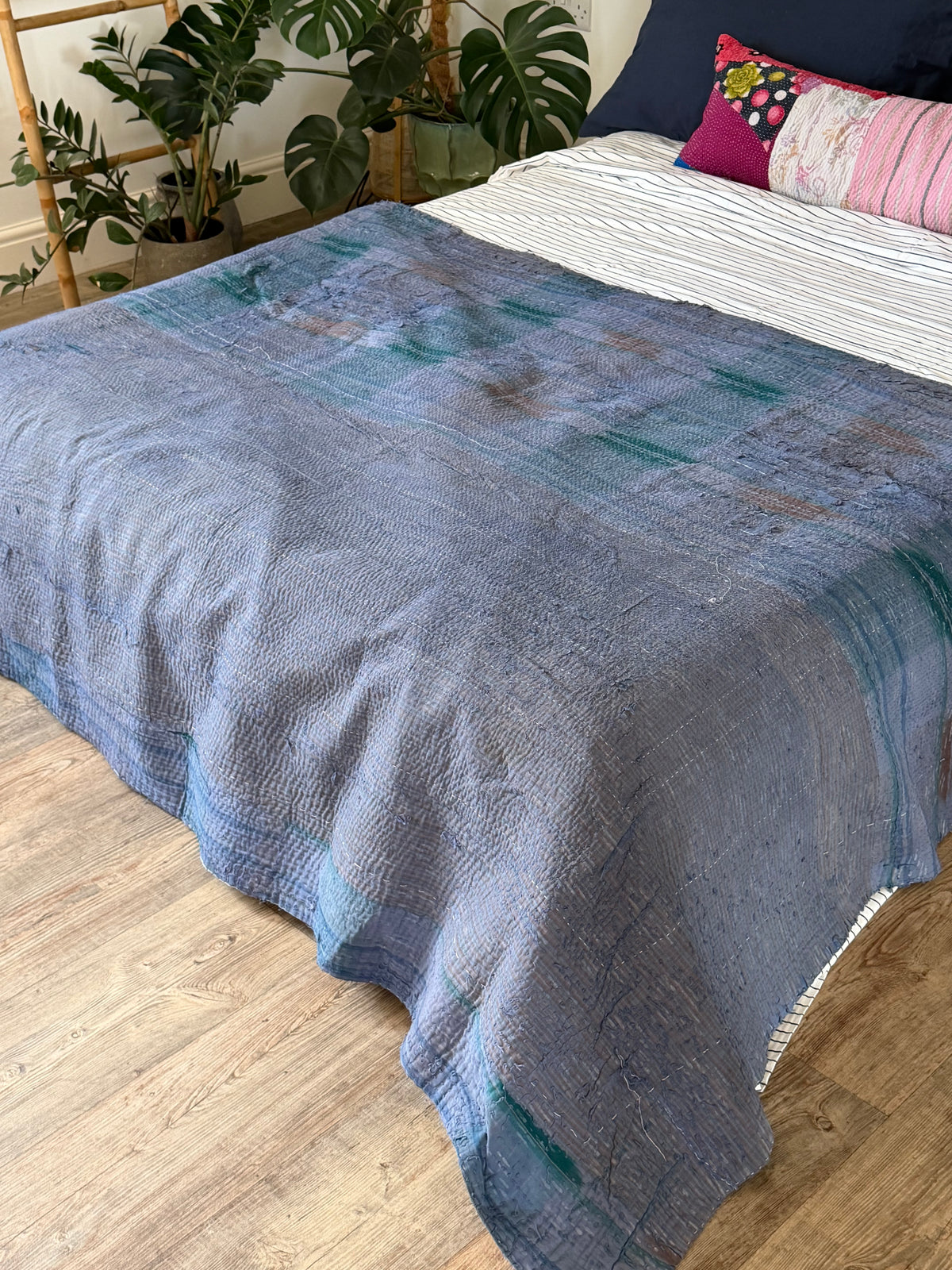 Textured Indigo Print Kantha Quilt
