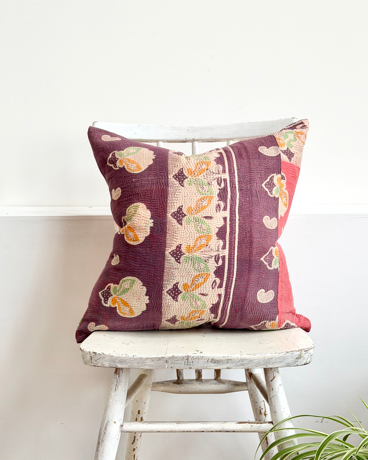 Vintage Kantha Cushion In Pink and Purple - 45cm Square