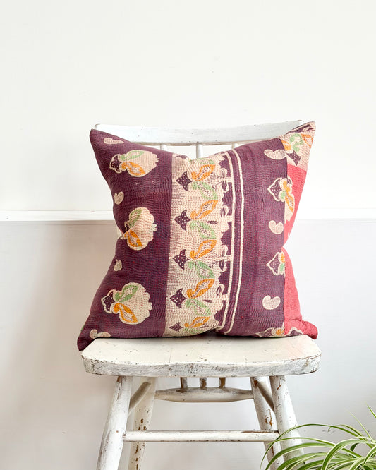 Vintage Kantha Cushion In Pink and Purple - 45cm Square