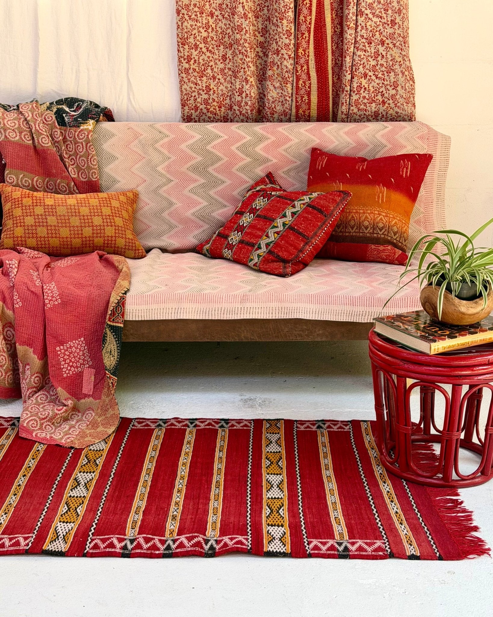 Red Vintage Moroccan Wool Kilim Rug - Biggs & Hill
