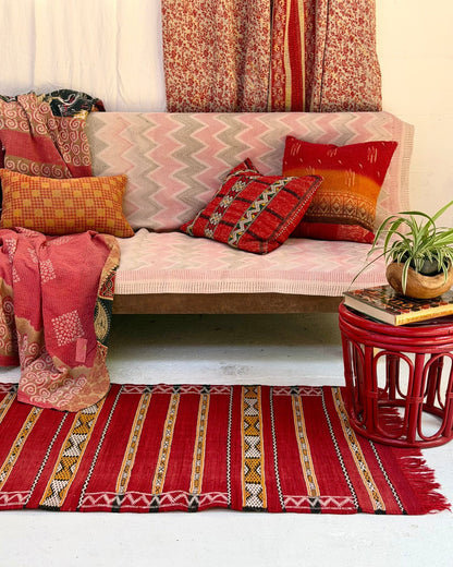 Red Vintage Moroccan Wool Kilim Rug - Biggs & Hill