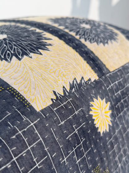 Cube Kantha Pouf Cushion Cover With Blue and Purple Stripes