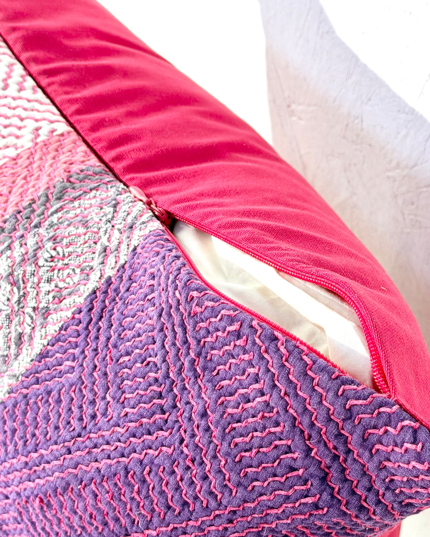 Vintage Kantha Cushion Cover In Pink and Purple - 50cm Square