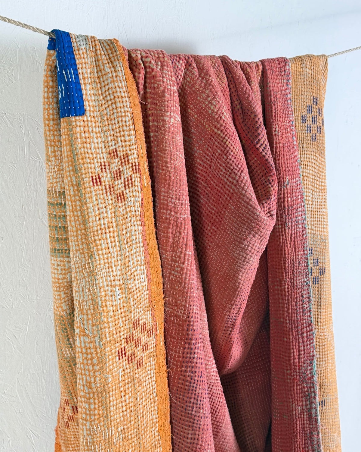 Fine Stitched Heavy Vintage Kantha Quilt in Soft Pink and Orange - FIRST picture - Biggs & Hill