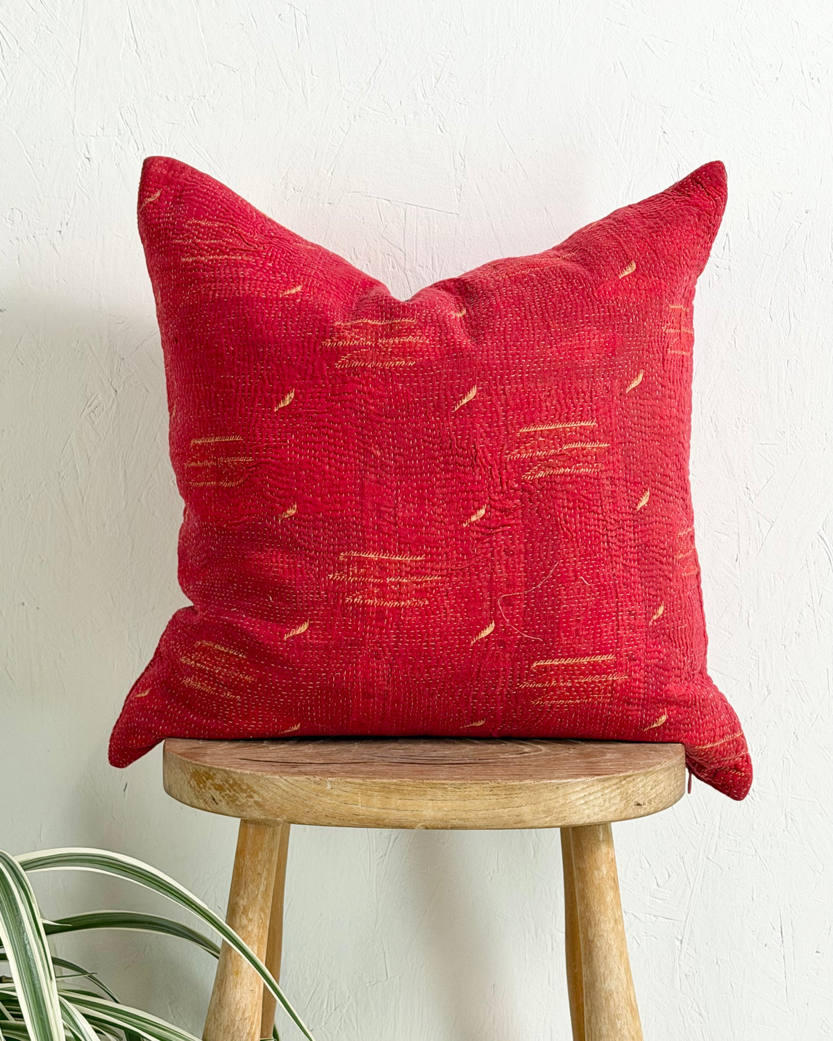 Handmade Vintage Kantha Cushion Cover In Red - 45cm (18") Square