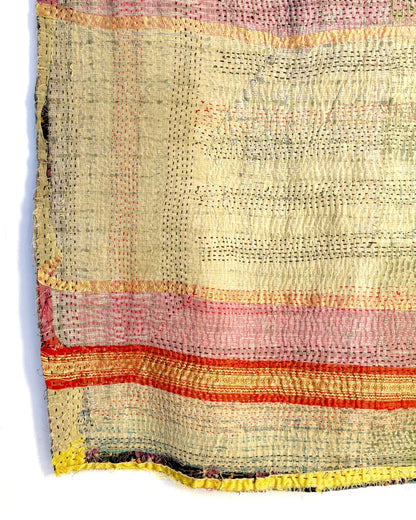 Textured Vintage Kantha Quilt In Green and Gold - Biggs & Hill