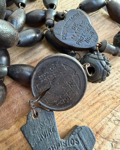 Vintage French Lourdes Ebony Rosary (Chapelet) – Wooden Pilgrimage Beads