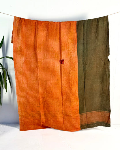 Project Kantha Quilt: Green and Orange with Ajrakh Print