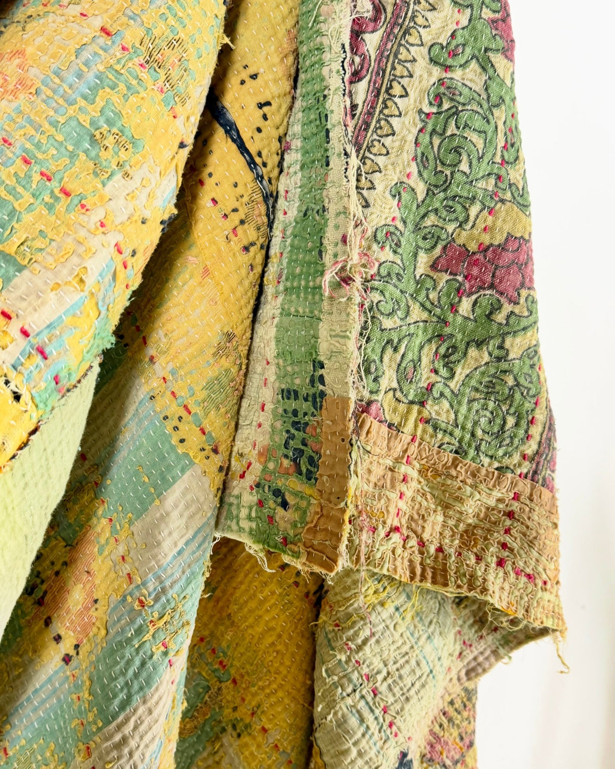 Project Kantha Quilt: Large Scale Print in Beige and Yellow - Biggs & Hill