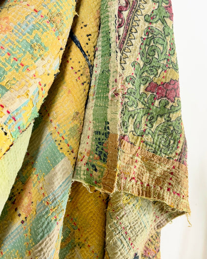 Project Kantha Quilt: Large Scale Print in Beige and Yellow - Biggs & Hill