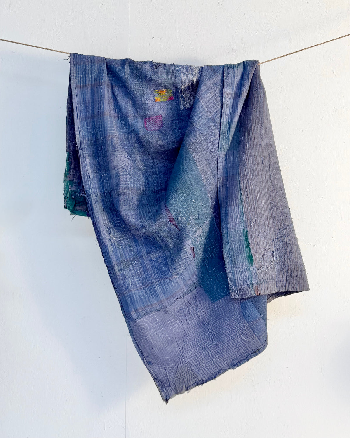 Textured Indigo Print Kantha Quilt