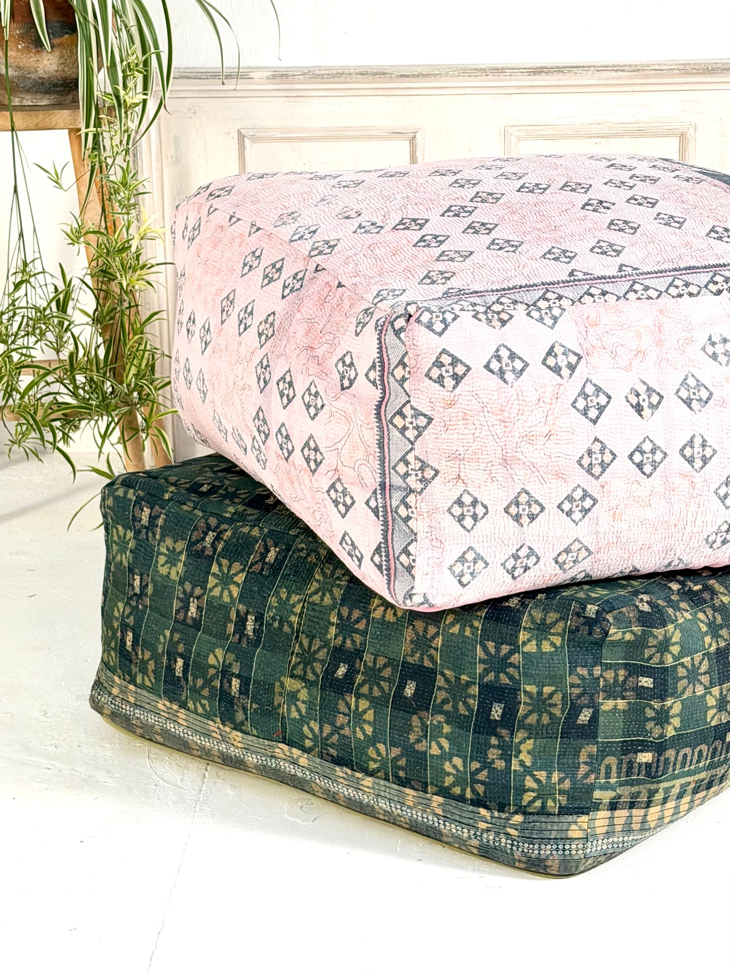Extra Large Square Pouf Cushion Cover in Dark Green