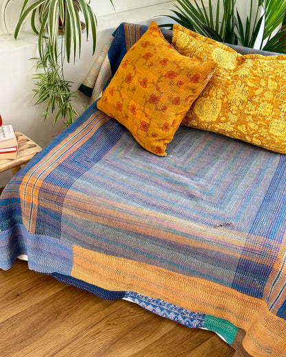 Vintage Embroidered Ralli Quilt in Black and Blue