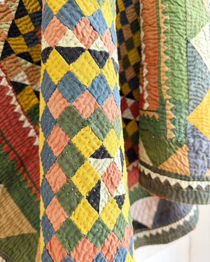 Vintage Embroidered Patchwork Ralli Quilt in Shades of Green