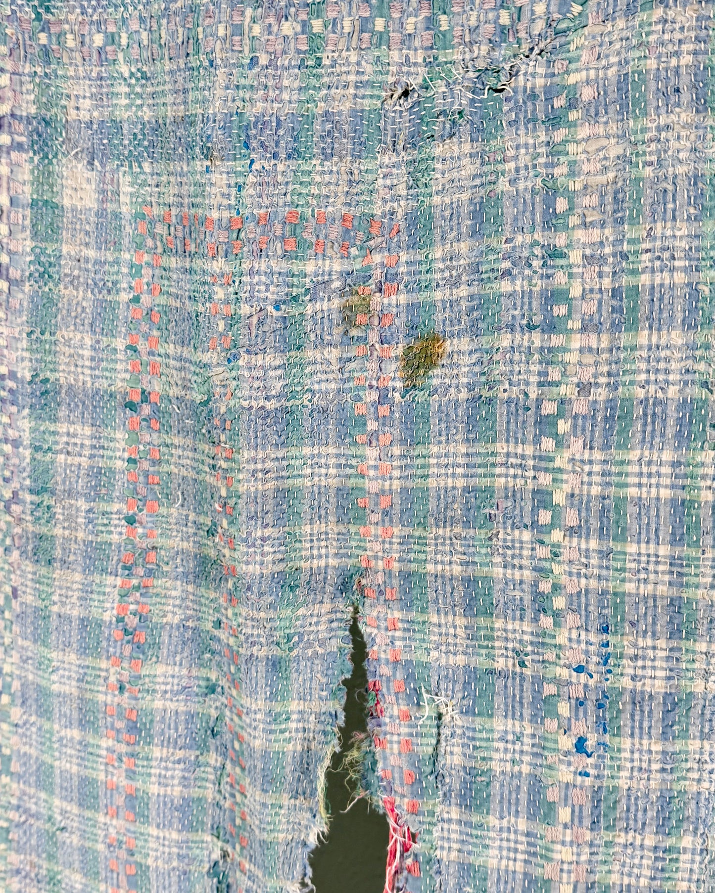 Project Kantha Quilt: Green and Blue With Authentic Aged Texture