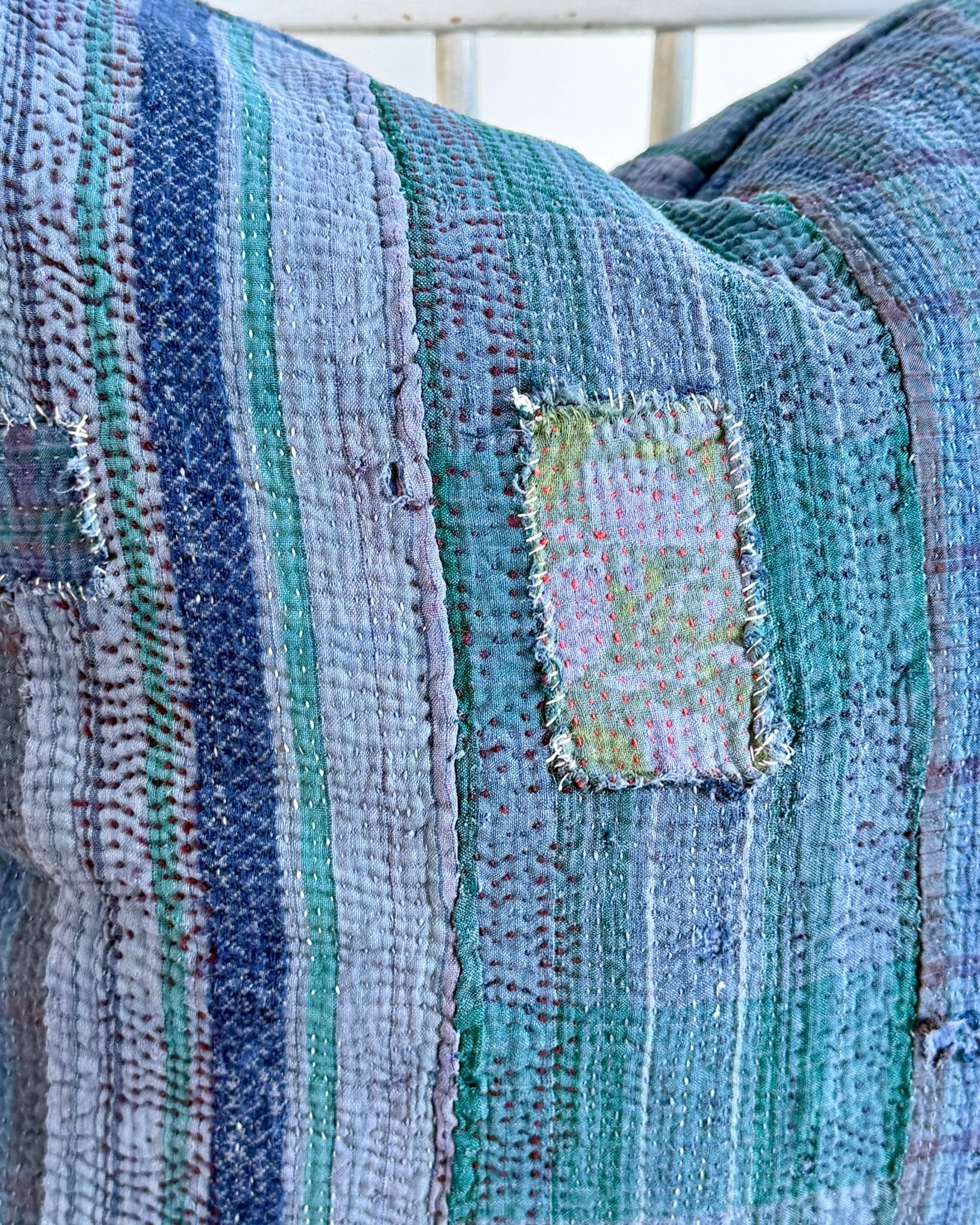 Handmade Vintage Kantha Cushion In Deep Blue - 50cm Square - Biggs & Hill