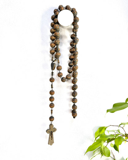 Vintage French Lourdes Rosary (Chapelet) – Wooden Pilgrimage Beads