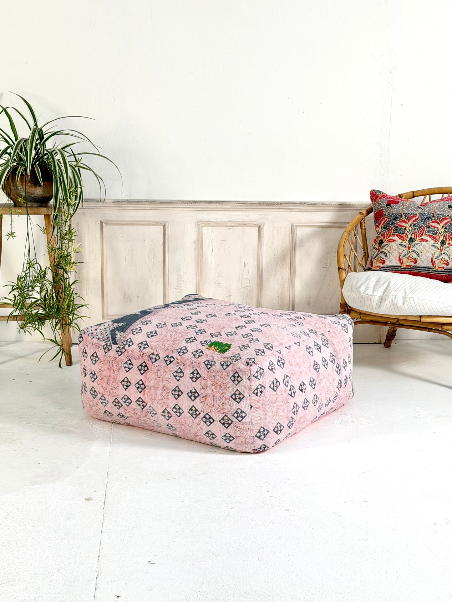 Extra Large Square Pouf Cushion Cover in Geometric Light Pink