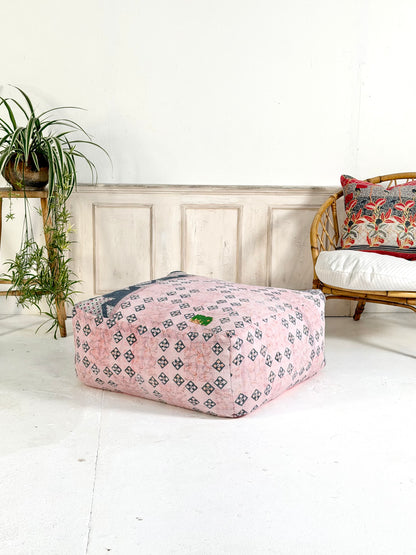 Extra Large Square Pouf Cushion Cover in Geometric Light Pink