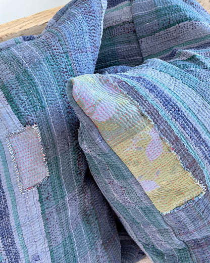 Handmade Vintage Kantha Cushion In Deep Blue - 50cm Square - Biggs & Hill