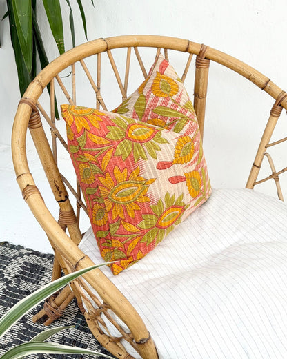 Handmade Vintage Kantha Cushion Cover In Retro Floral - 45cm (18") - Biggs & Hill