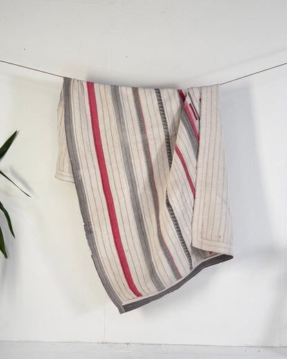 Large Heavy Fine Stitched Embroidered Vintage Kantha Quilt in White and Pink - Biggs & Hill