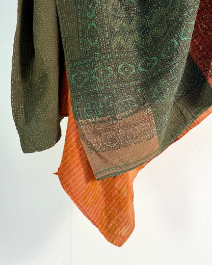 Project Kantha Quilt: Green and Orange with Ajrakh Print